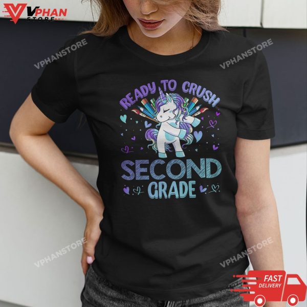 Ready To Crush Second 2nd Grade Back To School Unicorn Kids T-Shirt