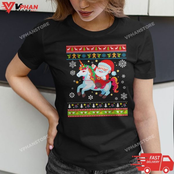 Santa Riding Unicorn Merry Christmas Sweater Ugly T-Shirt