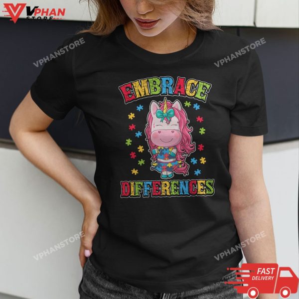 Unicorn Puzzle Piece Autism Awareness Autistic Teacher Kids T-Shirt