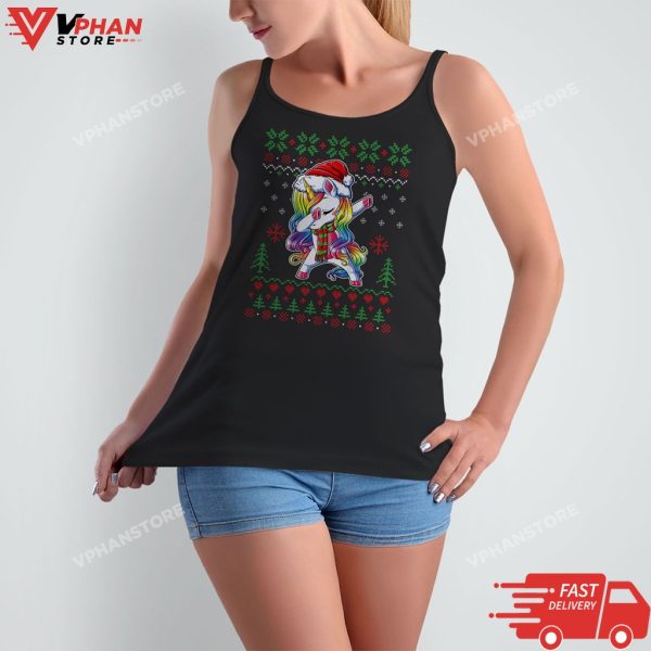 Dabbing Unicorn Santa Sweater Christmas Ugly Kids Girls Women T-Shirt