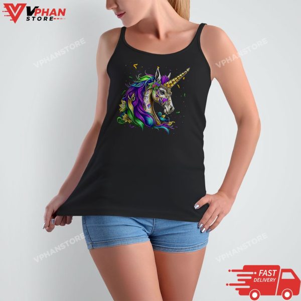 Happy Mardi Gras Unicorn Girls T-Shirt