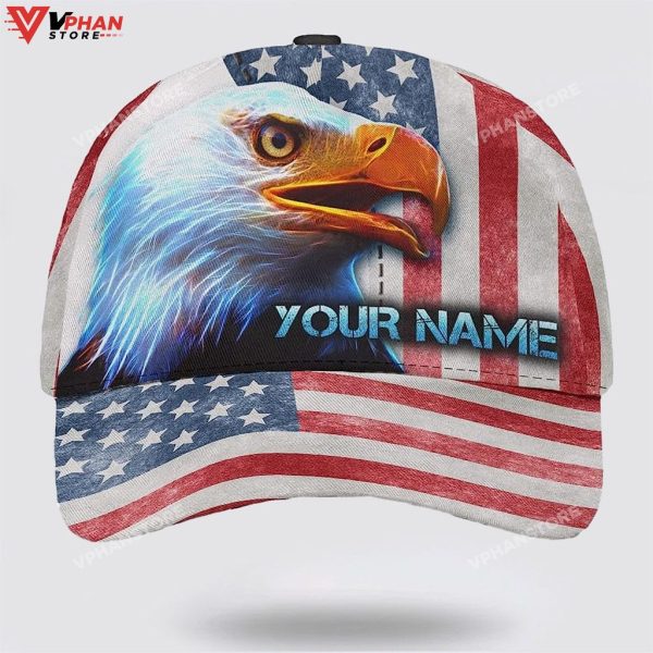 4th Of July American Flag Eagle Custom Name Baseball Cap
