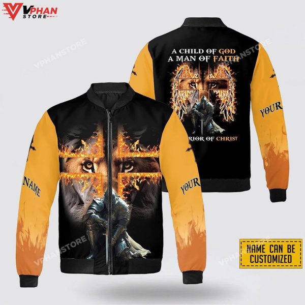 A Child Of God A Man Of Faith A Warrior Of Christ Bomber Jacket, Religious Gifts For Men