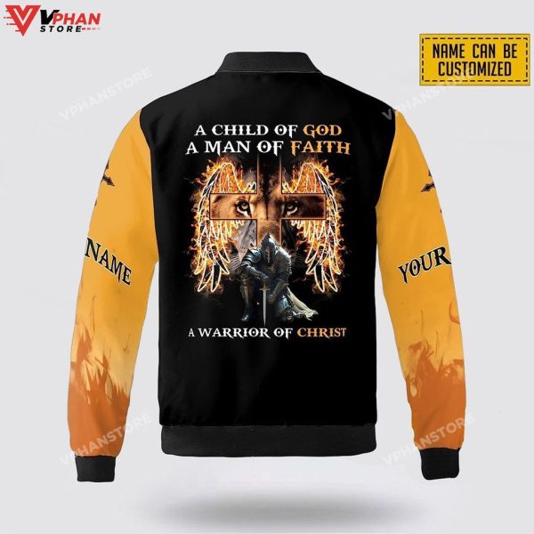 A Child Of God A Man Of Faith A Warrior Of Christ Bomber Jacket, Religious Gifts For Men