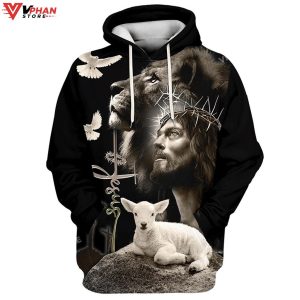 All Over Print Black Jesus And Lion Christian Easter Gifts Religious Hoodie 1