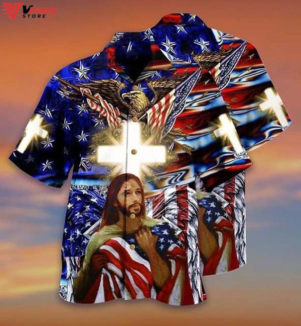 America And Jesus Bless Christian Gift Ideas Hawaiian Shirt