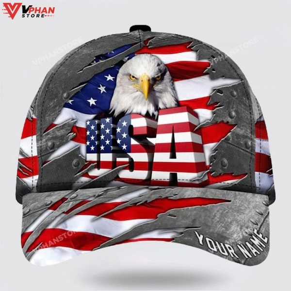 American Flag Bad Eagle Custom Name Baseball Cap