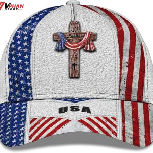American Flag On Cross God Bless Baseball Cap 1