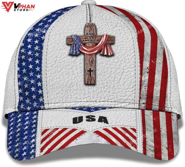 American Flag On Cross God Bless Baseball Cap, Religious Gifts For Men