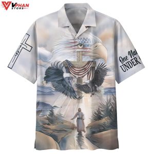 Around Cross United States One Nation Under God Hawaiian Aloha Shirt 1