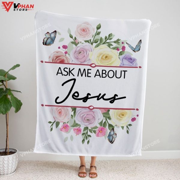 Ask Me About Jesus Christian Easter Gifts Bible Verse Blanket