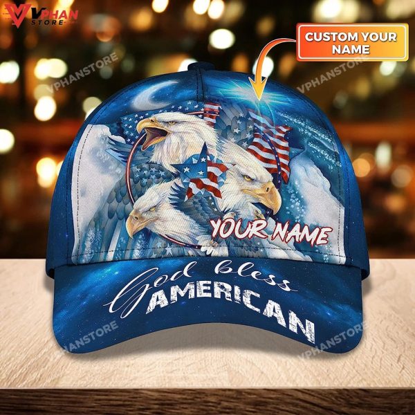 Bald Eagle God Bless America Flag Custom Name Baseball Cap