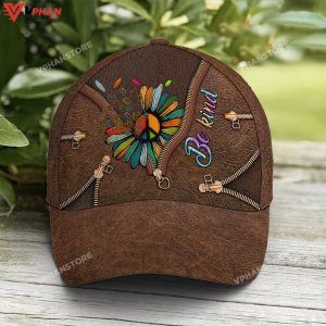 Be Kind Hippie Sunflower Leather Style Baseball Cap 1