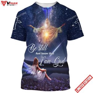 Be Still And Know That I Am God Jesus With Angels Girl 3d T Shirt 1