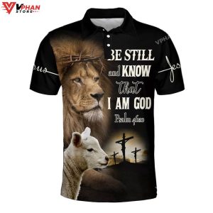 Be Still And Know That I Am God Lion Lamb Christian Polo Shirt Shorts 1