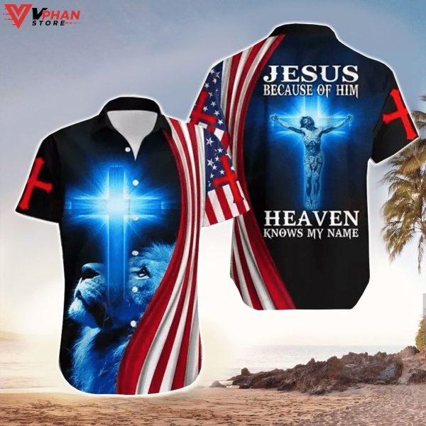 Because Of Him Heaven Know My Name Lion Christian Cross Hawaiian Shirt