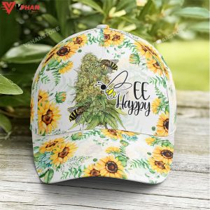 Bee happy Sunflower Pattern Baseball Cap 1