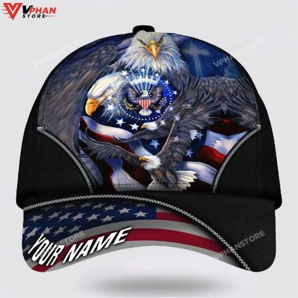 Bless America Eagle With Flag Baseball Cap, Religious Gifts For Men