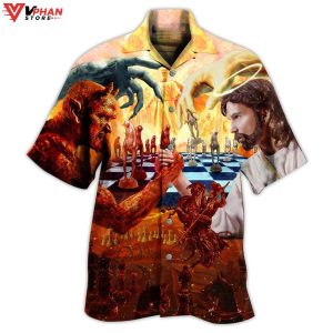 Chess Battle Satan Jesus Cool Style Tropical Outfit Christian Hawaiian Shirt 1