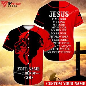 Child Of God Jesus Custom Lion God Red Black Christian Baseball Jersey 1