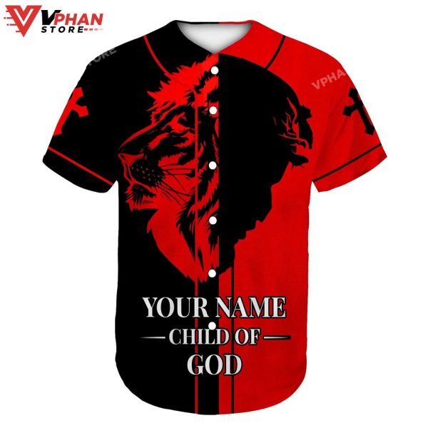 Child Of God Jesus Custom Lion God Red Black Christian Baseball Jersey