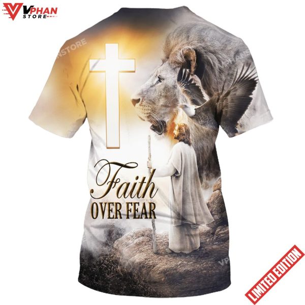 Christian Jesus Lion Cross Faith Over Fear 3d All Over Print Shirt