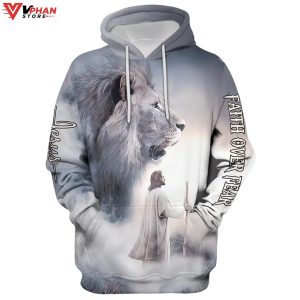 Christian Jesus Lion Faith Over Fear Christian Gift Ideas Religious Hoodie 1