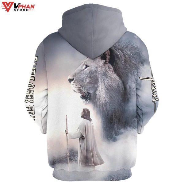 Christian Jesus Lion Faith Over Fear Christian Gift Ideas Religious Hoodie