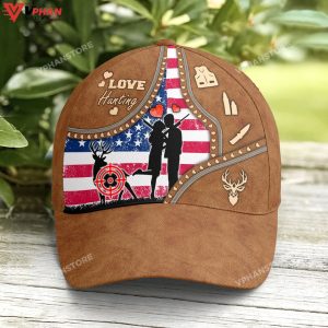 Couple Love Hunting American Flag Leather Style Baseball Cap 1