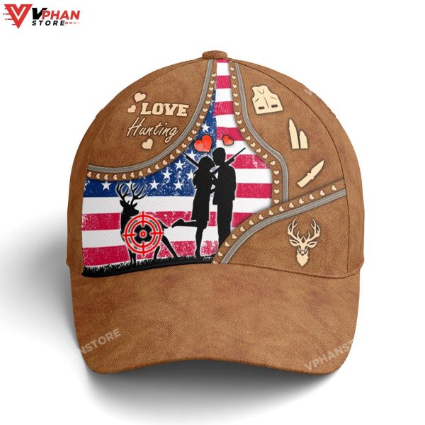 Couple Love Hunting American Flag Leather Style Baseball Cap