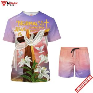 Cross And Easter Lily Normal Isnt Coming Back Jesus Is 3D Shirt 1