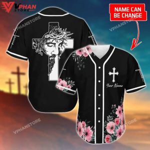 Cross God Flower Faith Religious Easter Gifts Christian Baseball Jersey 1