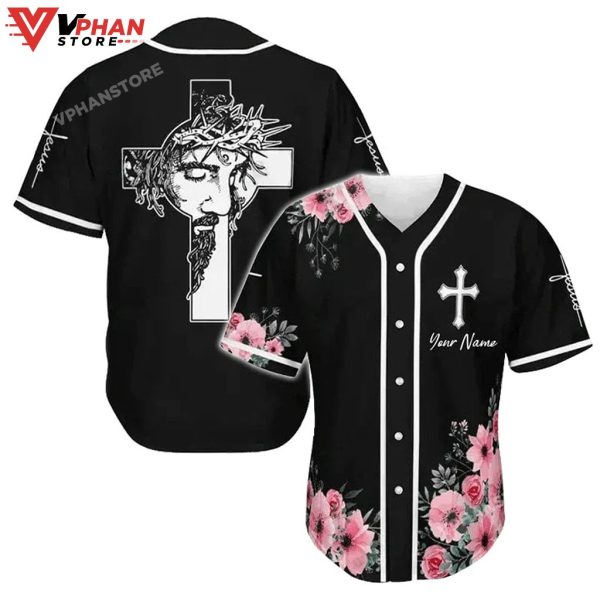 Cross God Flower Faith Religious Easter Gifts Christian Baseball Jersey