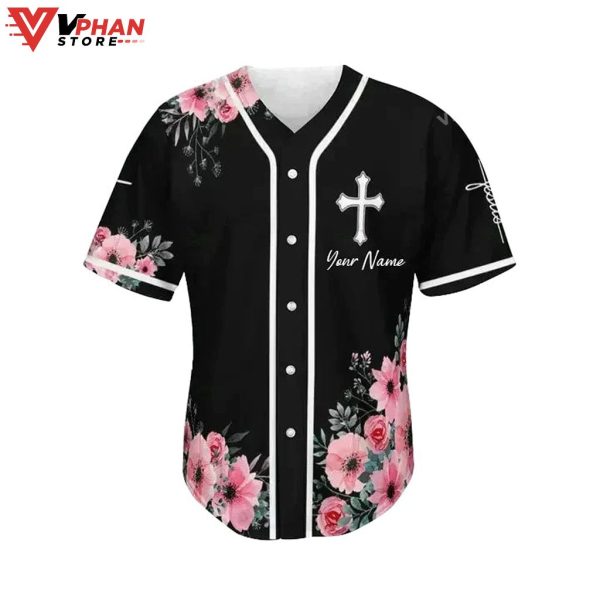 Cross God Flower Faith Religious Easter Gifts Christian Baseball Jersey