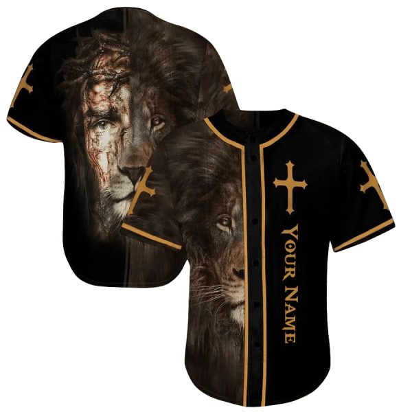 Cross, Lion Personalized Jesus Religious Easter Gifts Christian Baseball Jersey