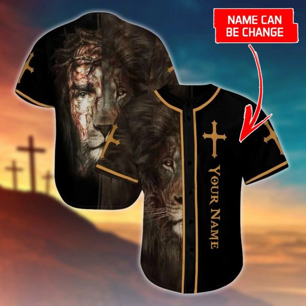 Cross, Lion Personalized Jesus Religious Easter Gifts Christian Baseball Jersey