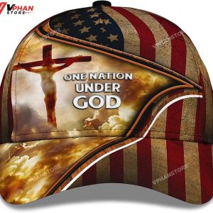 Cross One Nation Under God American Flag Custom Name Baseball Cap 1