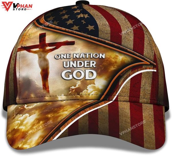 Cross One Nation Under God American Flag Custom Name Baseball Cap
