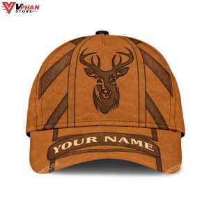 Custom Deer Hunting Classic Brown Leather Pattern Cap 1