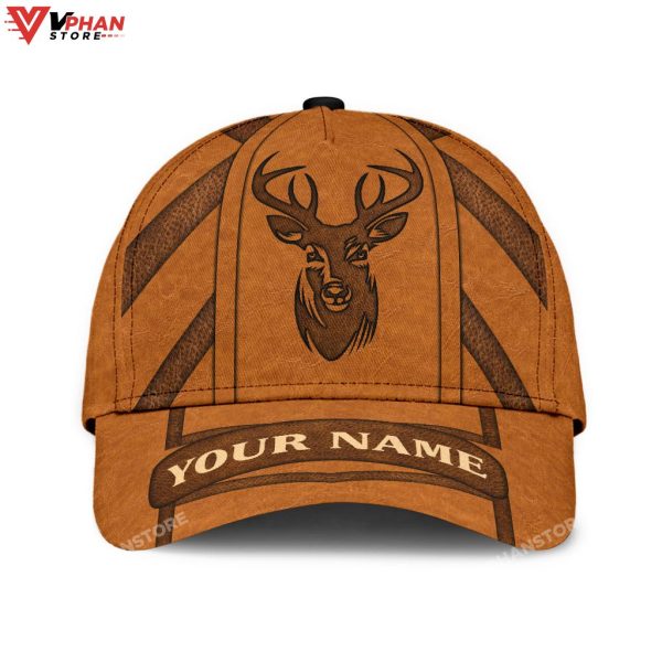 Custom Deer Hunting Classic Brown Leather Pattern Cap