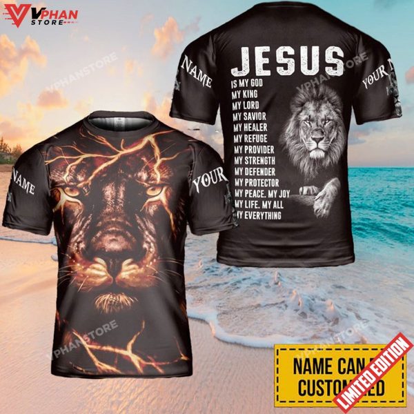 Custom Name Lion Jesus 3D Printed Shirt