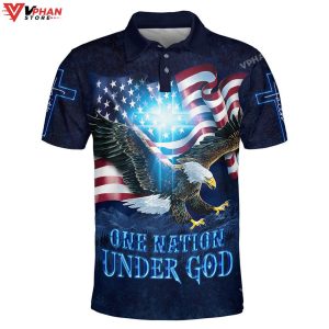 Eagle American One Nation Under God Christian Polo Shirt Shorts 1
