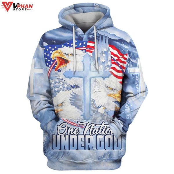 Eagle Cross Jesus America One Nation Under God Christian Hoodie