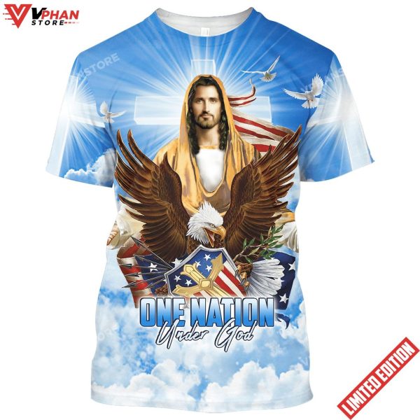 Eagle Jesus Amercican One Nation Under God 3d All Over Print Shirt