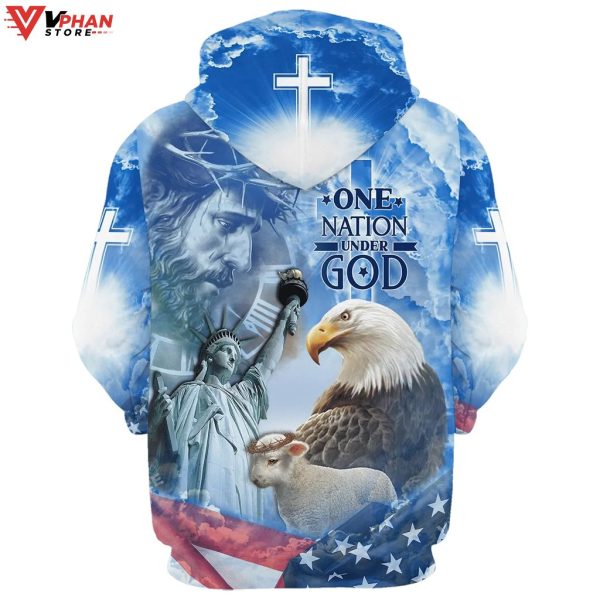 Eagle Jesus America And Lamb One Nation Under God Christian Hoodie