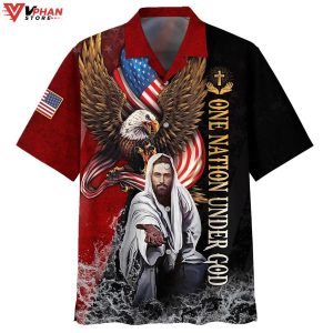 Eagle Jesus Reaching Hand One Nation Under God Hawaiian Aloha Shirt 1