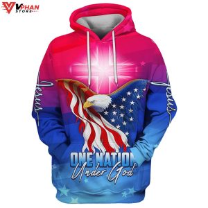 Eagle US Flag Cross Light One Nation Under God Jesus Christian Hoodie 1