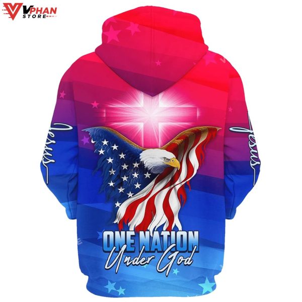 Eagle US Flag Cross Light One Nation Under God Jesus Christian Hoodie