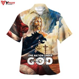 Face Of Jesus One Nation Under God Christian Gifts Easter Hawaiian Shirt 1