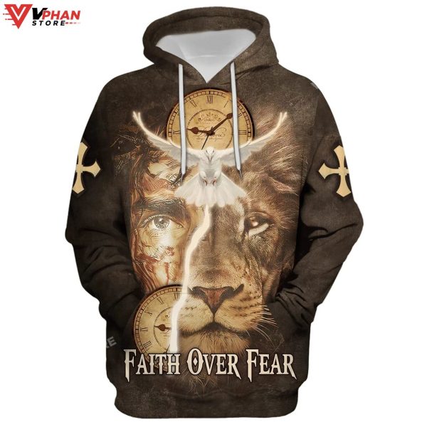 Failth Over Fear Lion Jesus Religious Easter Gifts Christian Hoodie